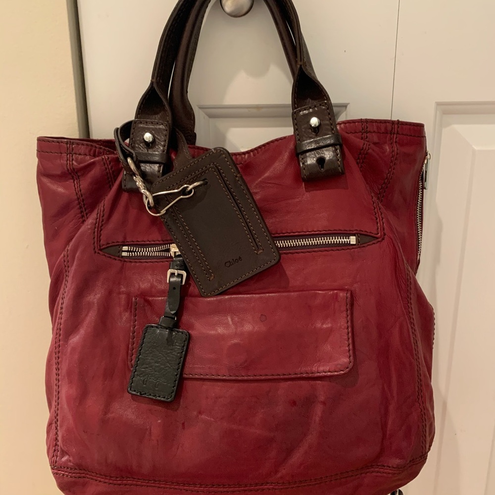 Chloe Tote - “Bon Voyage” Burgundy and Brown